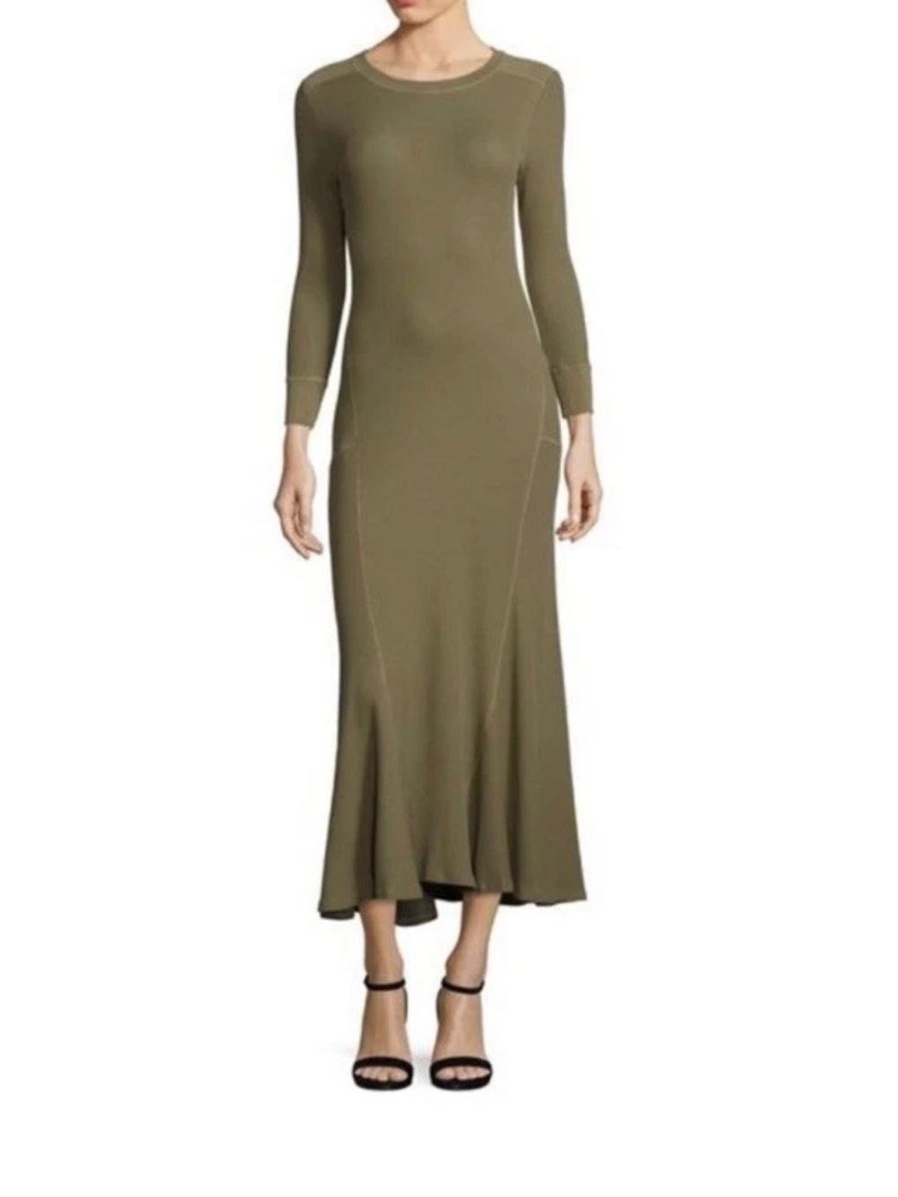 Polo Ralph Lauren Olive Green  Waffle Knit Long Sleeve Maxi Dress Size Medium